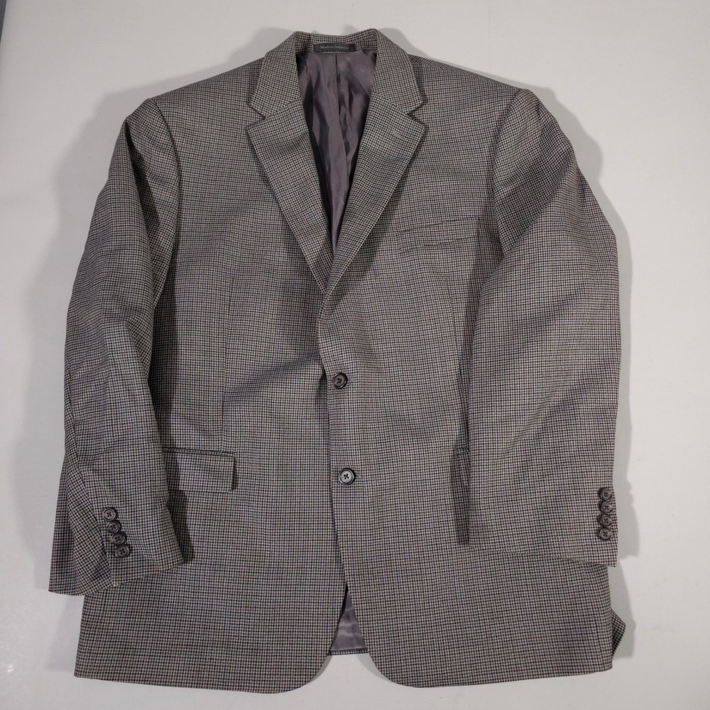 Lauren Ralph Lauren Blazer Mens 46R Grey Houndstooth 100% Wool Sport Coat